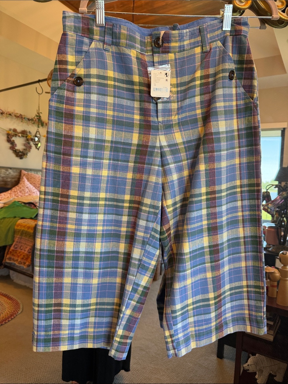 Free People Blue Multi Plaid Flat Front Men’s Shorts